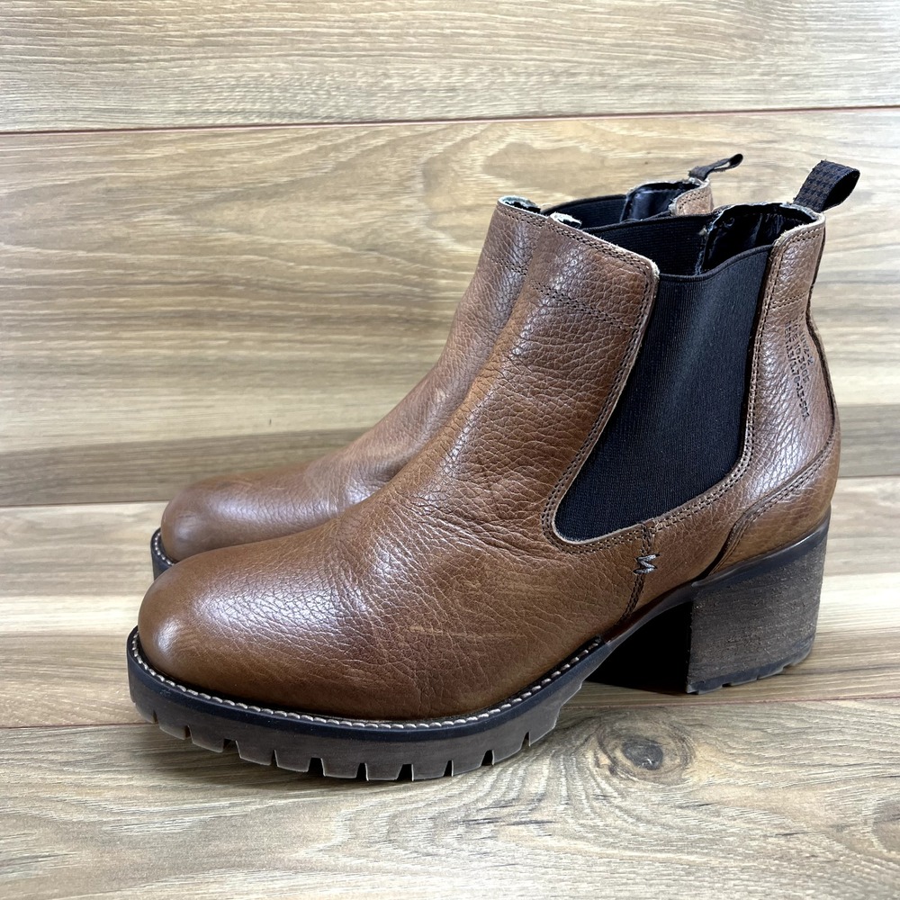 Bull Boxer Chelsea Boots 11 EU 41 Cognac Pebble Grain Leather Pull Heel Block